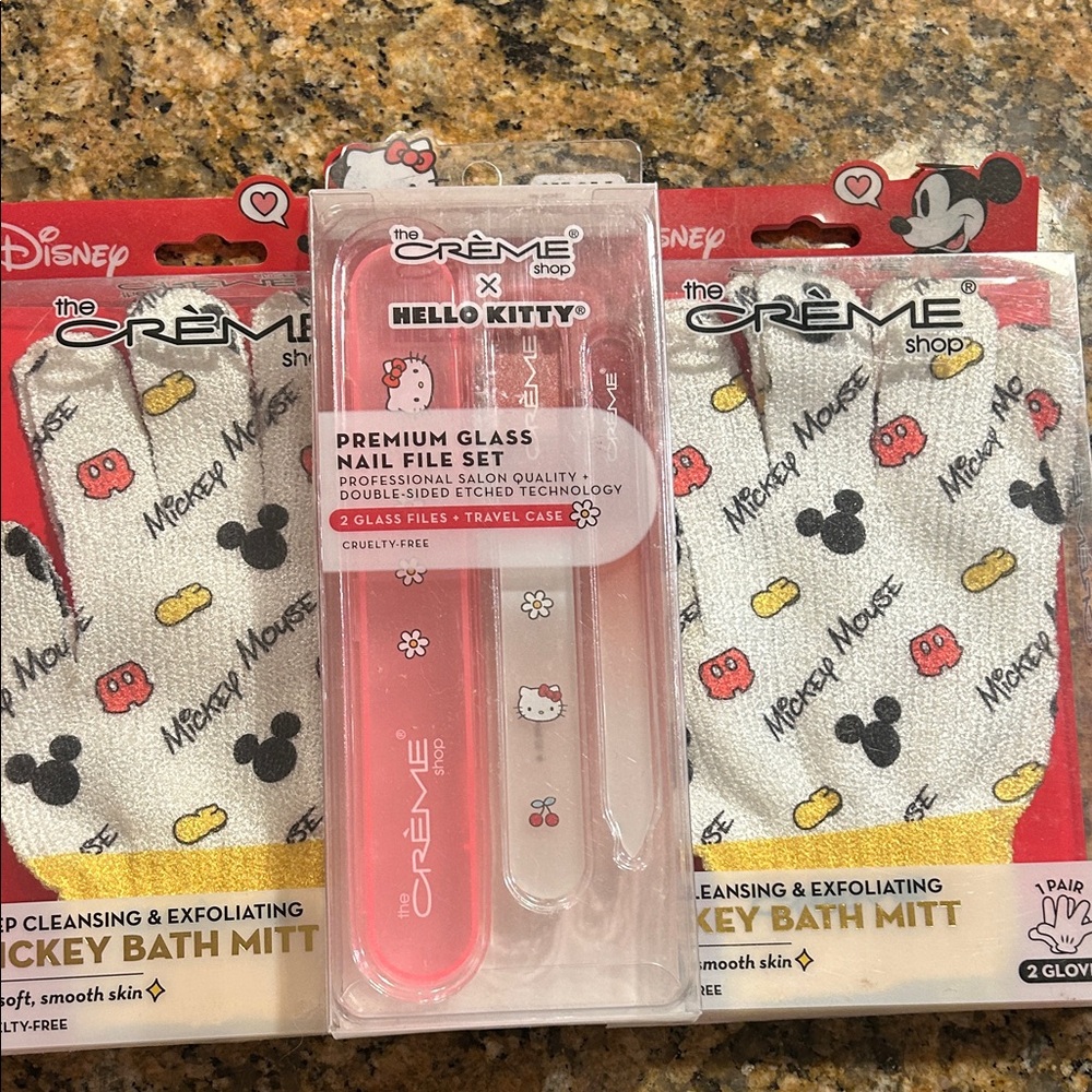 Disney Mickey Mouse Bath Mitt Set with Hello Kitty Nail File